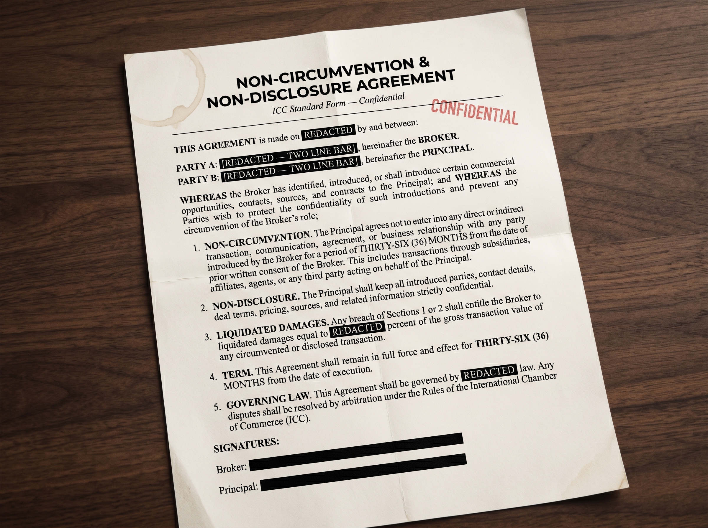 Redacted Non-Circumvention Non-Disclosure Agreement — ICC standard form